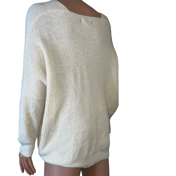 LuLus sweater off white vanilla asymmetrical lightweight knit drop sleeve SZ SM - Picture 3 of 9